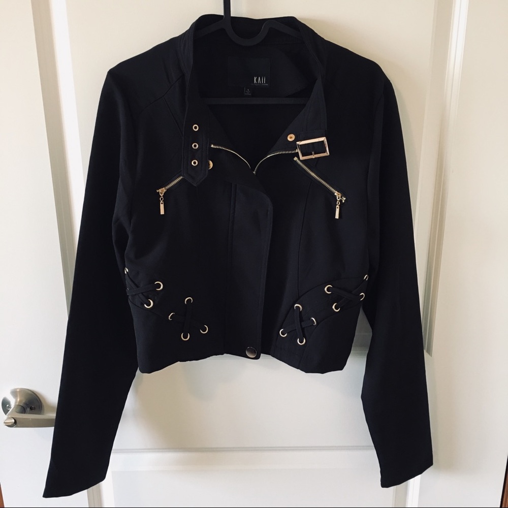 Kaii Black Cropped Jacket With Gold Accents